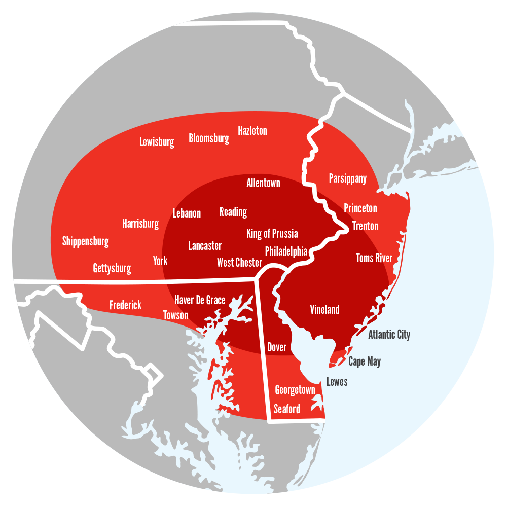 PA, MD, DE, NJ paving services region