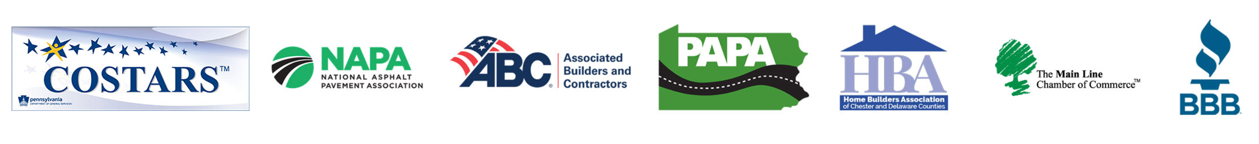 Member of COSTARS, National Asphalt Pavement Association, Associated Builders & Contractors, PAPA, Home Builders Association, The Main Line Chamber of Commerce, Better Business Bureau